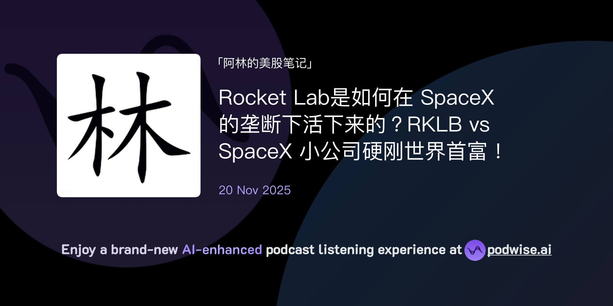 Rocket Lab是如何在SpaceX 的垄断下活下来的？RKLB vs SpaceX 小公司硬刚世界首富！ | 阿林的美股笔记| Podwise